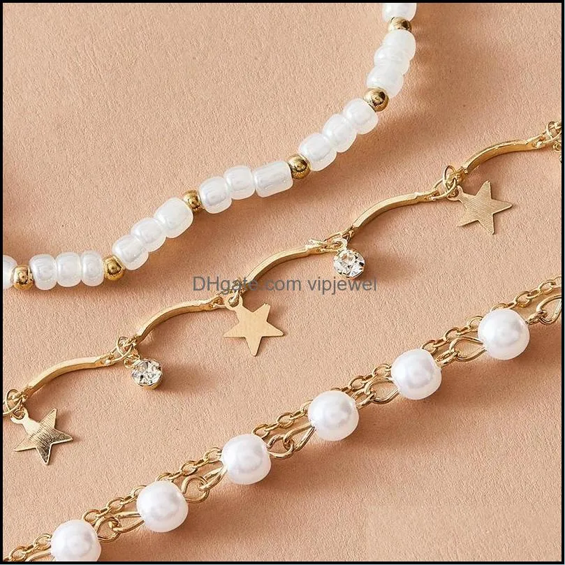 fashion gold pearl anklet set for women wholesale n2110161