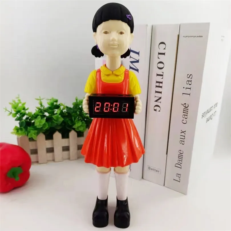 面白い目覚まし時計の電子プラスチック人形は頭を回して、在庫のある音の装飾ノーティギフトを作ることができます220426