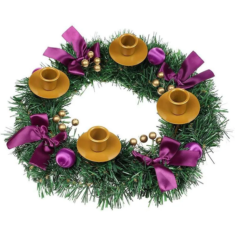 Decorative Flowers & Wreaths Purple Ribbon Christmas Wreath Advent Garland Season Ornaments Candlestick OrnamentsDecorative