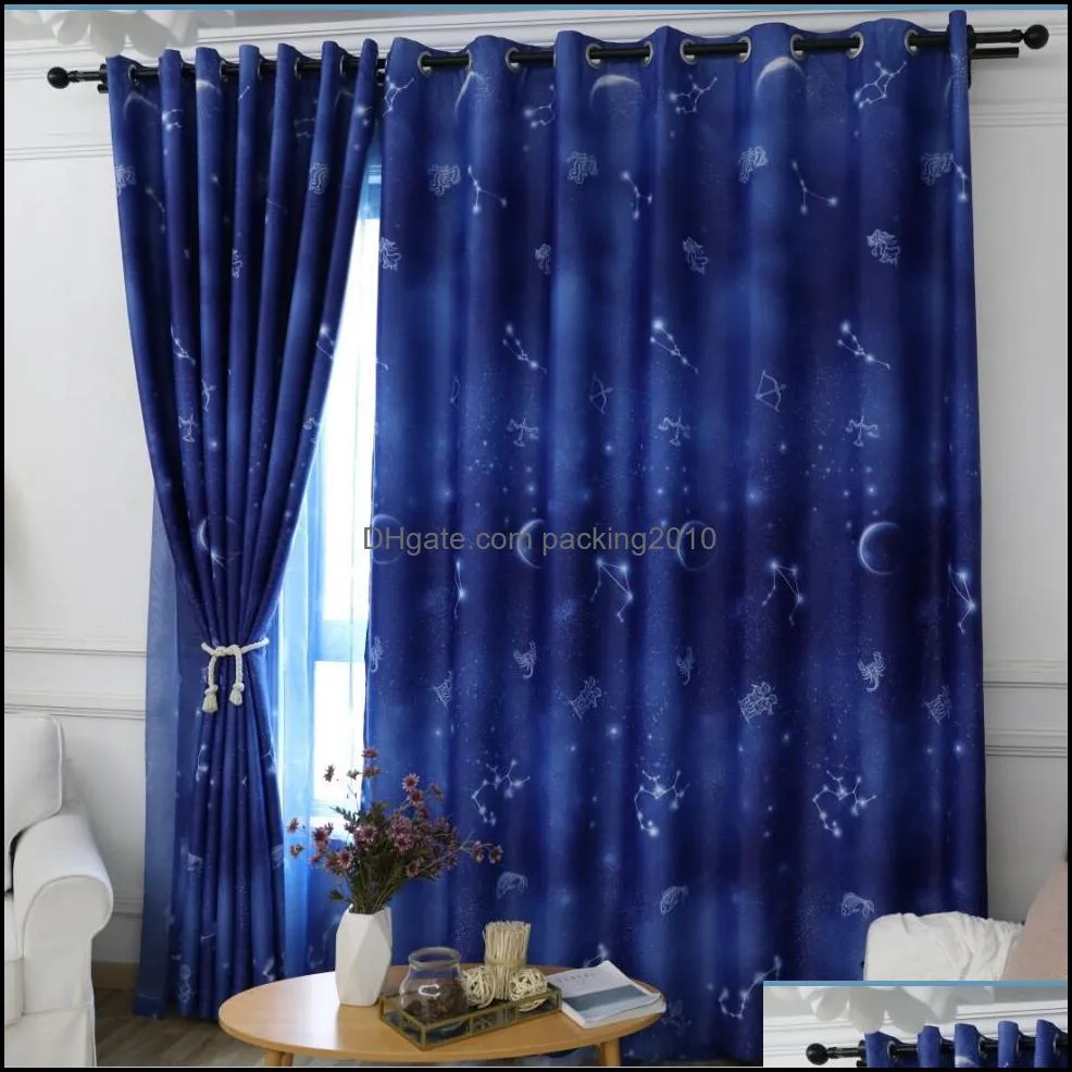 Gardin draperar hem deco levererar trädgård blå skugga gardiner romantisk stjärnhimmel tle för vardagsrum barns sovrum stjärna rideaux barn