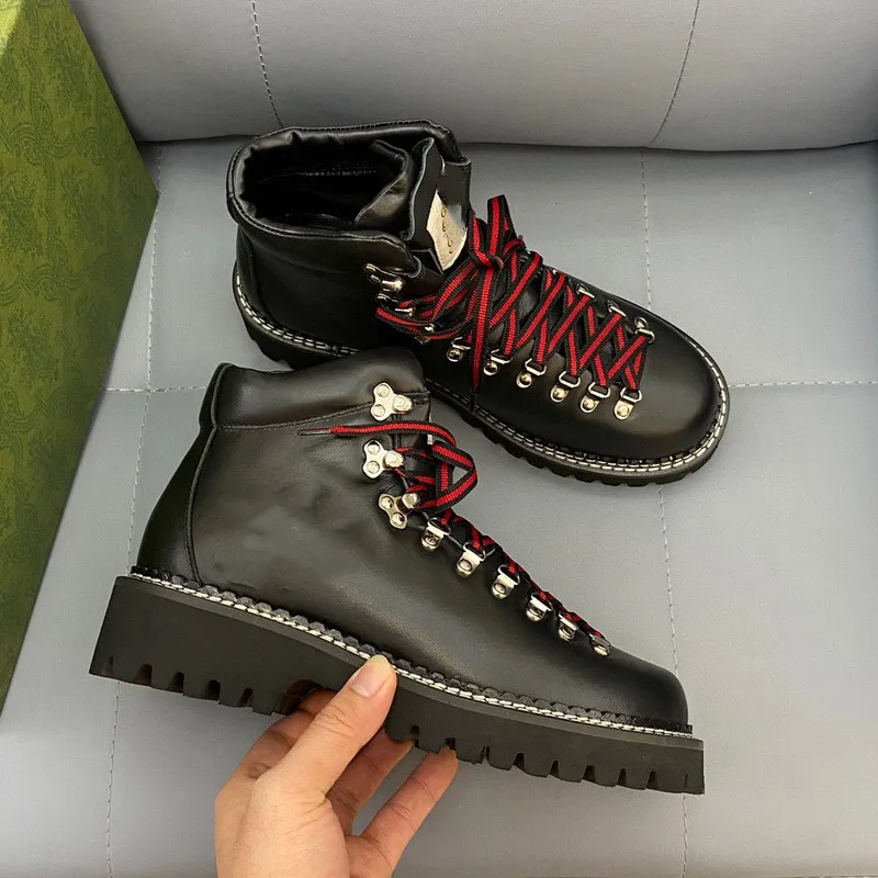 Designer de luxe G hommes Tread Slick bottes en cuir poli toile à lacets en caoutchouc bout rond plate-forme en cuir véritable doublure mode haut qualité