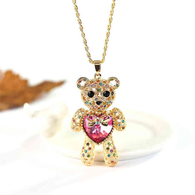 Personalized Custom Jewelry Fashionable Latt Dign Beaded Bear Love Heart Necklace