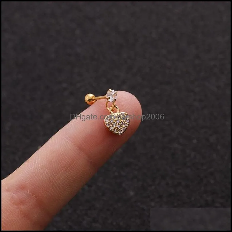 18pcs dangle piercing cartilage earrings with cz flower star crown heart cross wing dainty conch tragus helix stud earring jewelry