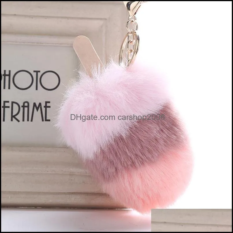 fur popsicle key ring for women fashion gift plush ice cream bag hanging keychain pompom keychains h586q f