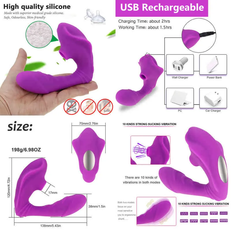 Nxy vibratorer klitoris sugande g spot dildo med 10 kraftfulla lägen klitoris sucker oralsexleksaker för kvinnor och par 2 i 1 220505