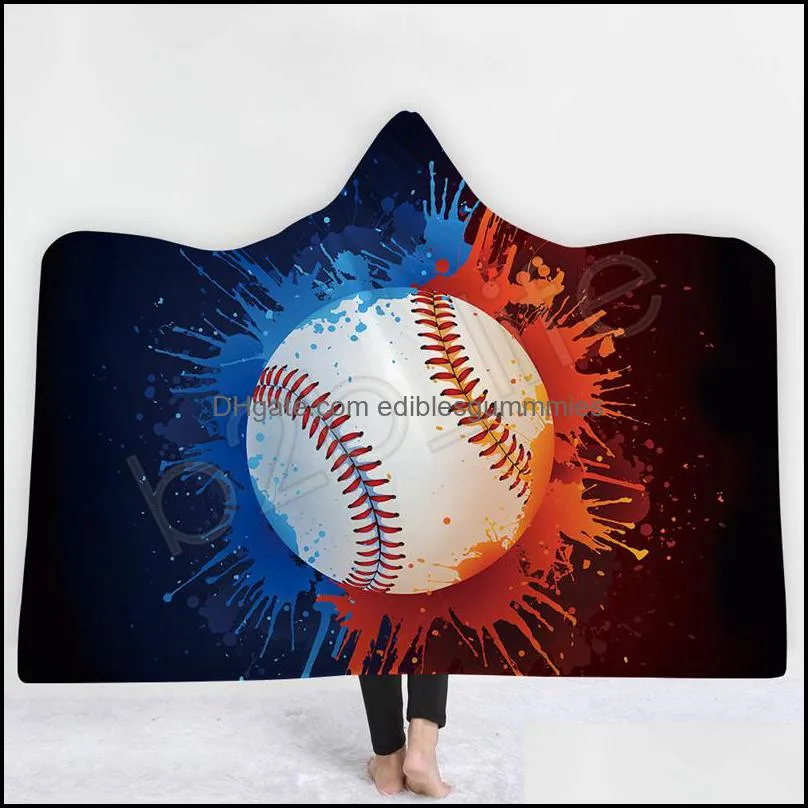 18style Baseball Blanket Football Soccer Softball hooded blankets 3D Printed Sport Sherpa Blanket Kids Adults Plush Cape Towel GGA1848