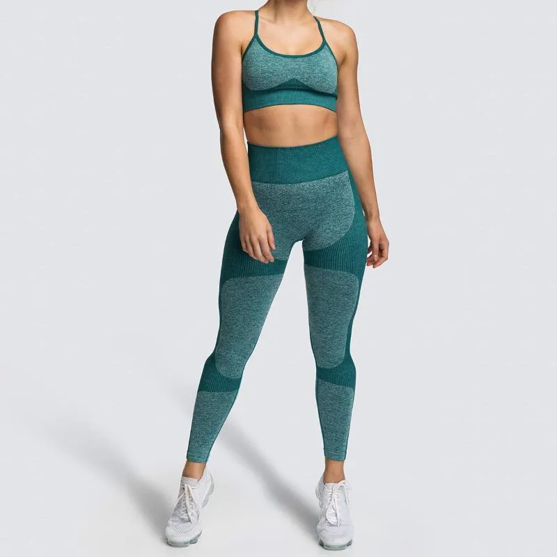 Yoga outfit 2 pc's vrouwen naadloze set ademende sport beha hoge taille leggings push up een broek gym fitness lopende sportkleding workout