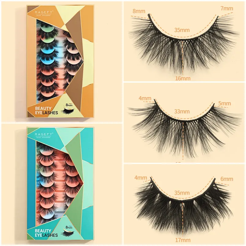 8Pairs Natural Long False Eyelashes Faux 3D Mink Eyelash Soft Comfortable Curl Lashes Extension Makeup