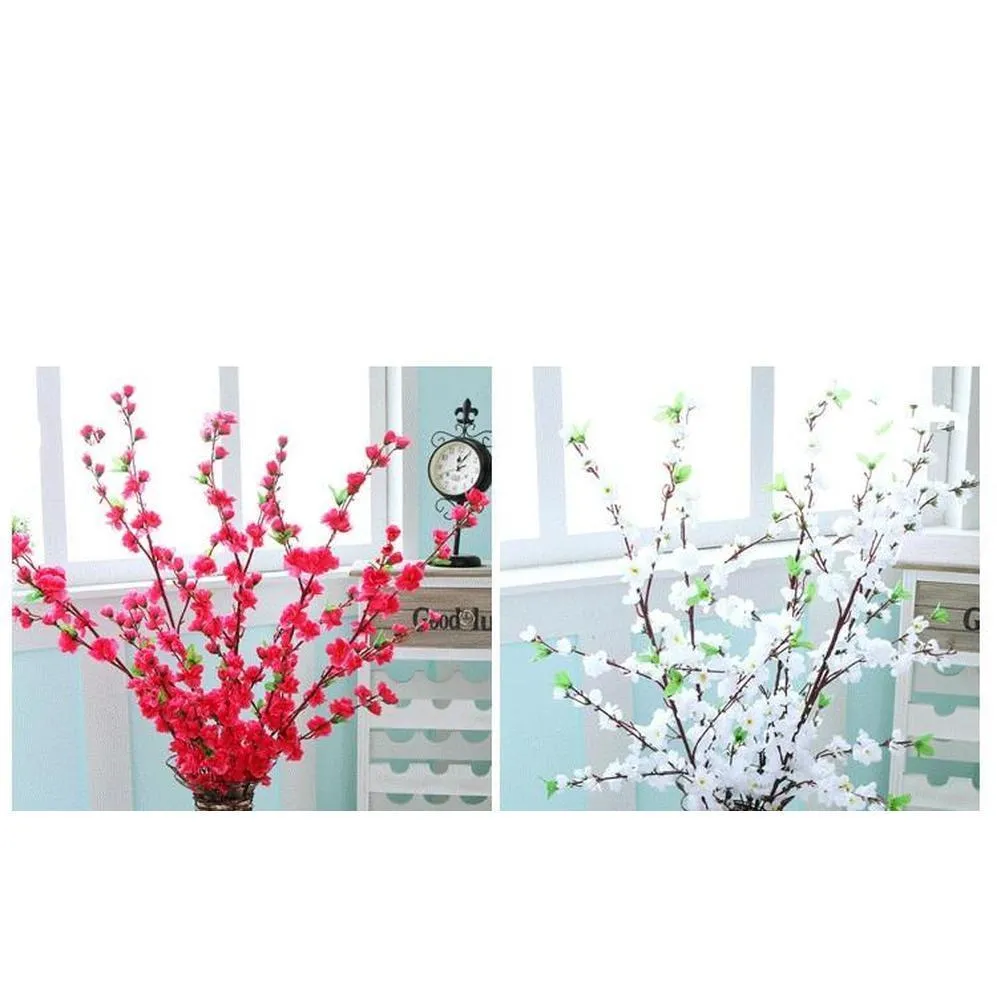 artificial cherry spring plum peach blossom branch silk flower tree for wedding party decoration white red yellow color eea447