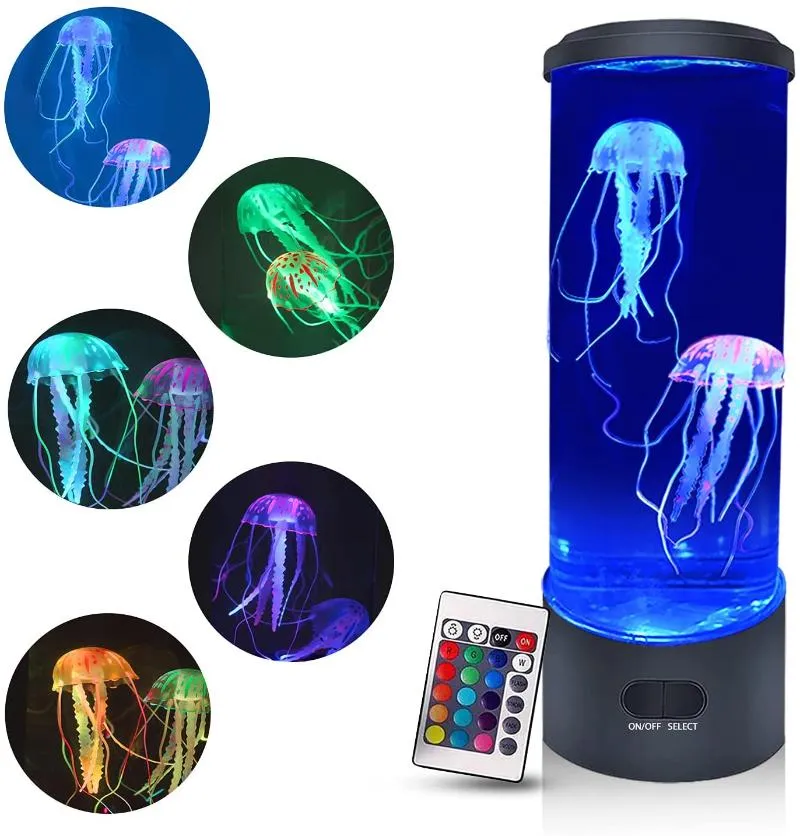 Lampes de table Couleur Changeante Méduse Lampe LED Télécommande Aquarium Réservoir Veilleuse Cadeau D'anniversaire USB Charge Ambiance Relaxante