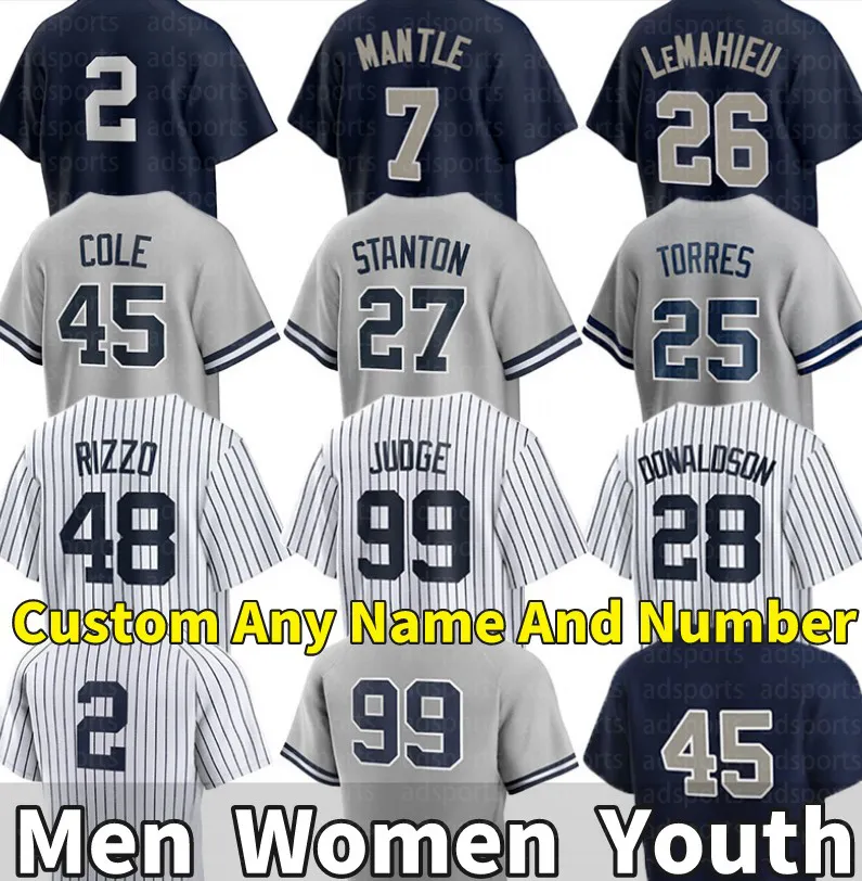 Custom Yankee Baseball Jerseys Anthony Rizzo Aaron Judge Gerrit Cole