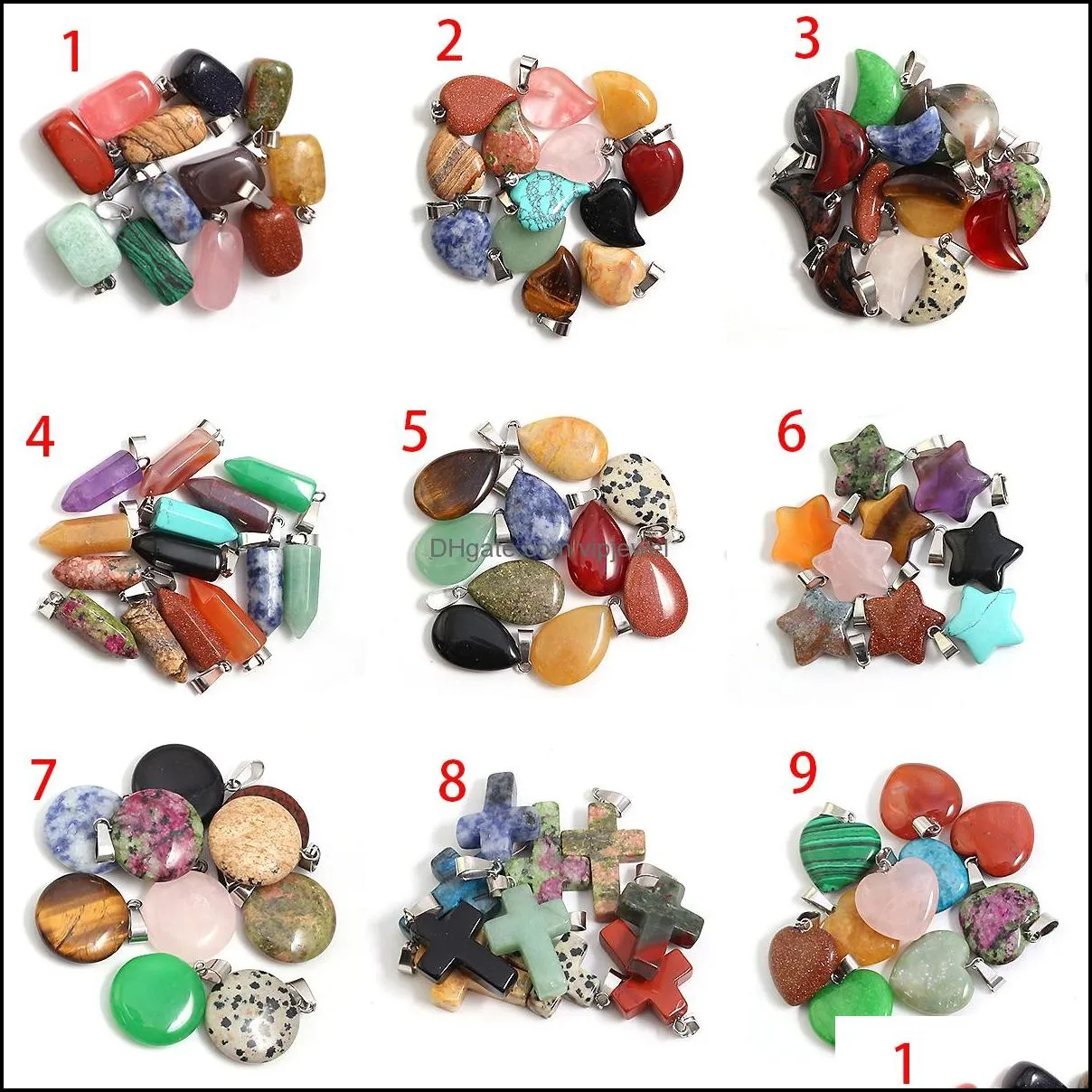 mixed shape nacklace pendants natural stone charms healing fashion beads for jewelry making earring gemstone