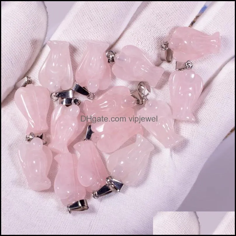 natural stone angel charms rose quartz tiger`s eye opal pendants crystal pendants clear chakras gem stone fit earrings necklace making