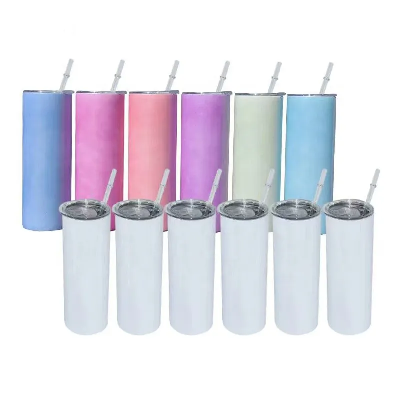 Sublimation Blanks 20oz Skinny Straight Tumbler Cups UV Color Changer InsulatedSlim Tumblers Tasses à café sous vide en acier inoxydable à double paroi avec couvercles scellés