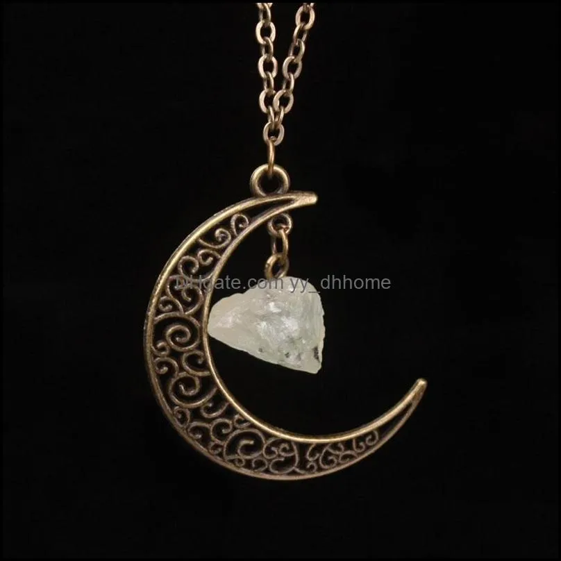 irregular natural original stone crystal quartz style moon shape pendant necklaces with 18inch link chain for women men girl jewelry