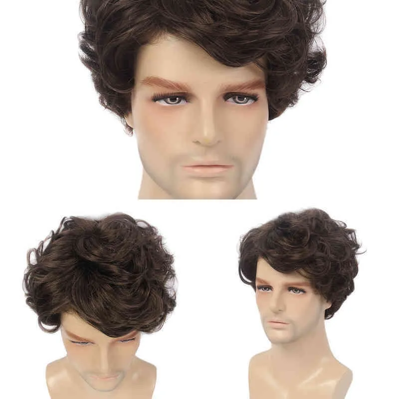 NXY WIGS BROWN NATURAL CURL HOMENS HOMENS WIG MECANISMO DE FIBRA QUÍMICA MATHE