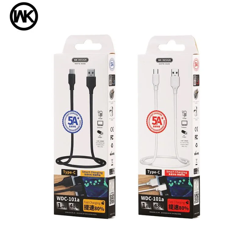 Wekome WK WDC-101 PD FullSpeed ​​Data Cables Type-C 5A 소매 상자와 빠른 빠른 충전 케이블