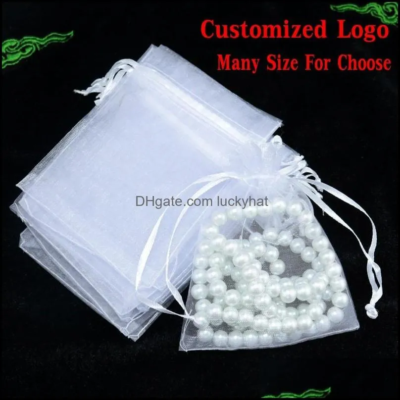 White Small Sheer Organza Drawstring Jewelry Pouches Party Wedding Favor Packaging Candy Wrap Square Gift Bags 7X9cm 2.75``X3.5`` 100pcs