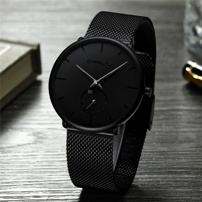 Montres-bracelets Ultra Mince Créatif Noir En Acier Inoxydable Montres À Quartz Hommes Simple Mode Affaires Japon Montre-Bracelet Horloge Mâle RelogiosWristw