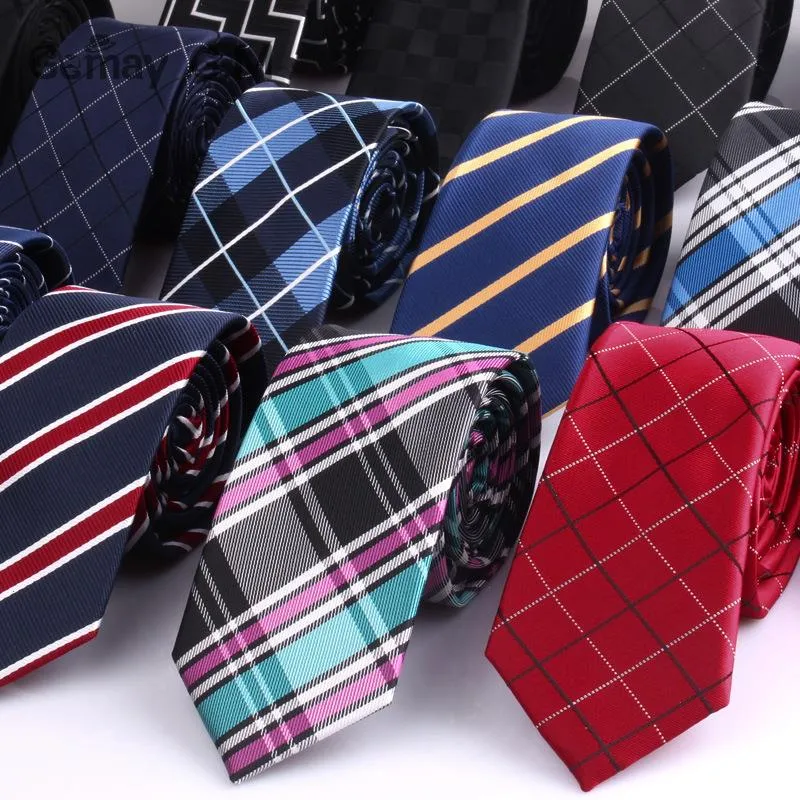 6cm Largura masculina Tias da moda Cotas xadrezas corbatas gravata jacquard tecido esbelta