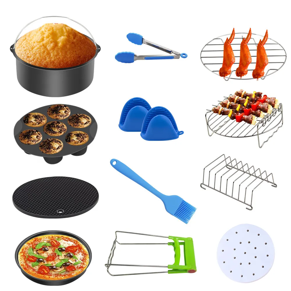8pcs / set gowise phillips cozyna and secura fit for all for all airfryer 3.7 4.2 5.3 5.8qtの8pcs / set 7インチエアフライヤーアクセサリー