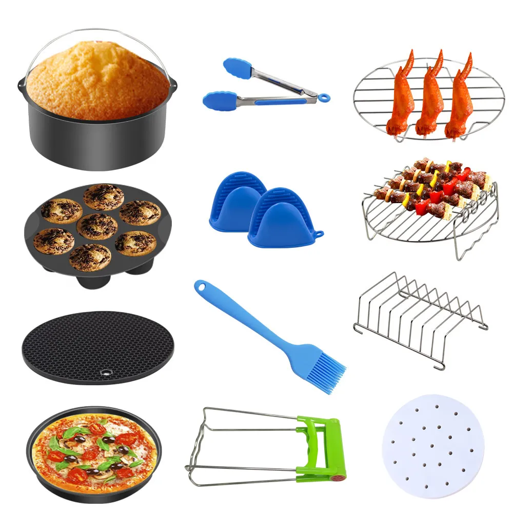 8pcs / conjunto Acessórios de fritadeira de ar 7 polegadas / 8 polegadas para Gowise Phillips Cozyna e Secura Fit All Airfryer 3.7 4.2 5.3 5.8qt