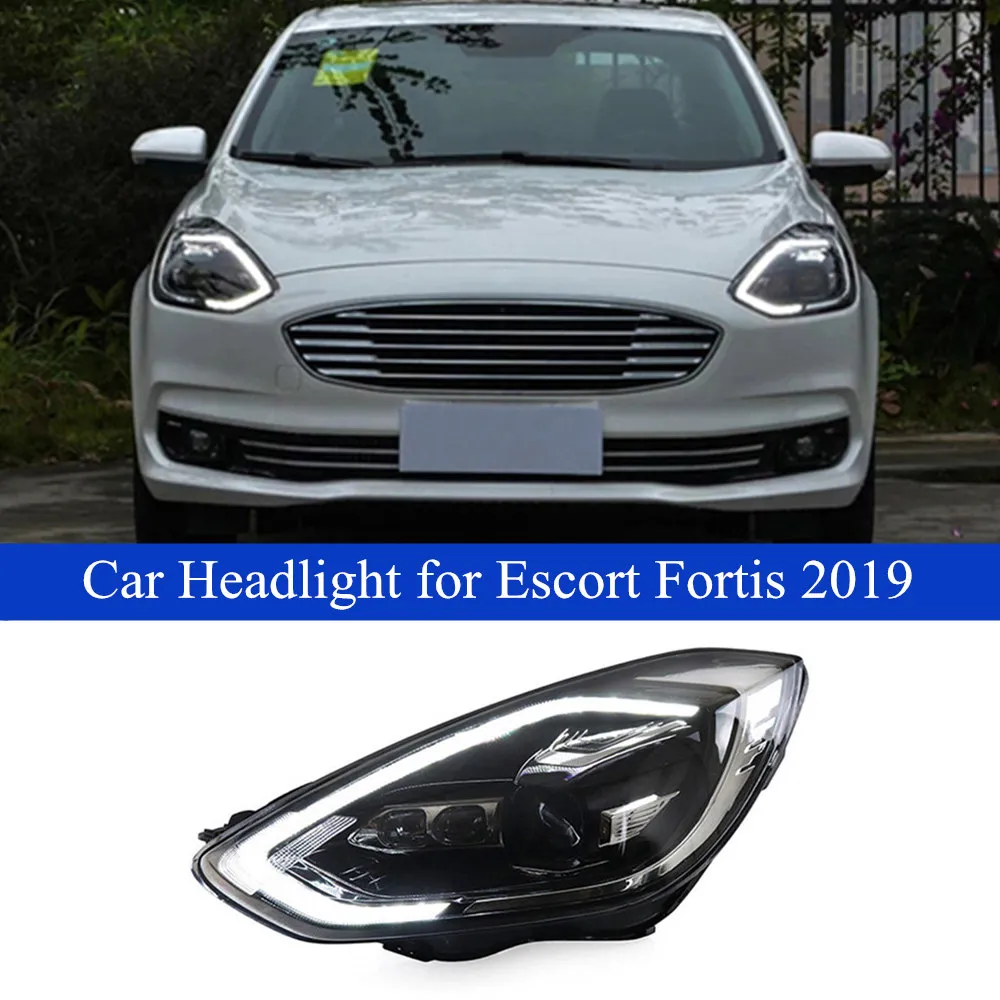 Luz do carro para ford escort fortis led farol de corrida diurna dinâmico sinal de volta lente farol alto acessórios automotivos lâmpada