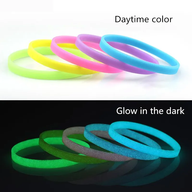 Glow in Dark Colored Silicone Wristbands Custom Size, Glow Rubber Bracelets  for Adults and Kids, Glowing Silicone Bracelet Personalize Bulk 