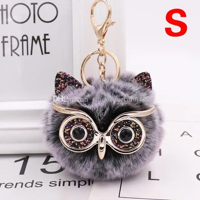 Owl Ear Bag Car Pendant Ball Keychain Charm Fluffy Pompom Key Chain Animal Glasses Handbag Key Chains Fashion Accesories