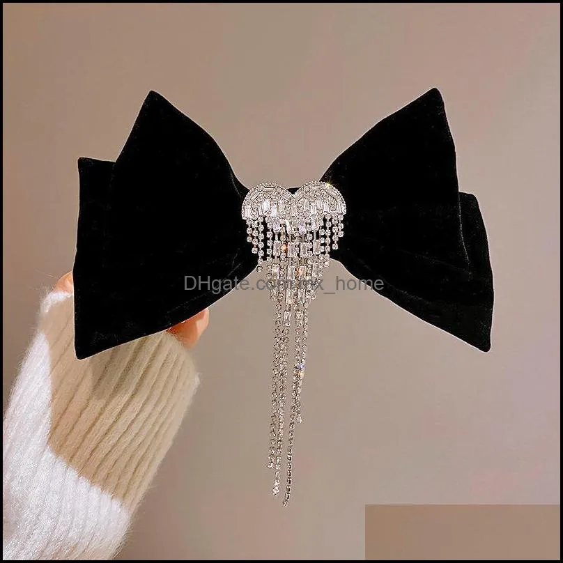 korean fashion female hairpheaddress temperament exquisite rhinestones tassel large bow spring clip hair accessories