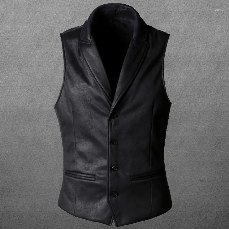 Men's Vests Suede Vest Mens Gothic Steampunk Brown Slim Fit Single Breasted Fashion Victorian Style Waistcoat For Men Casual 2022