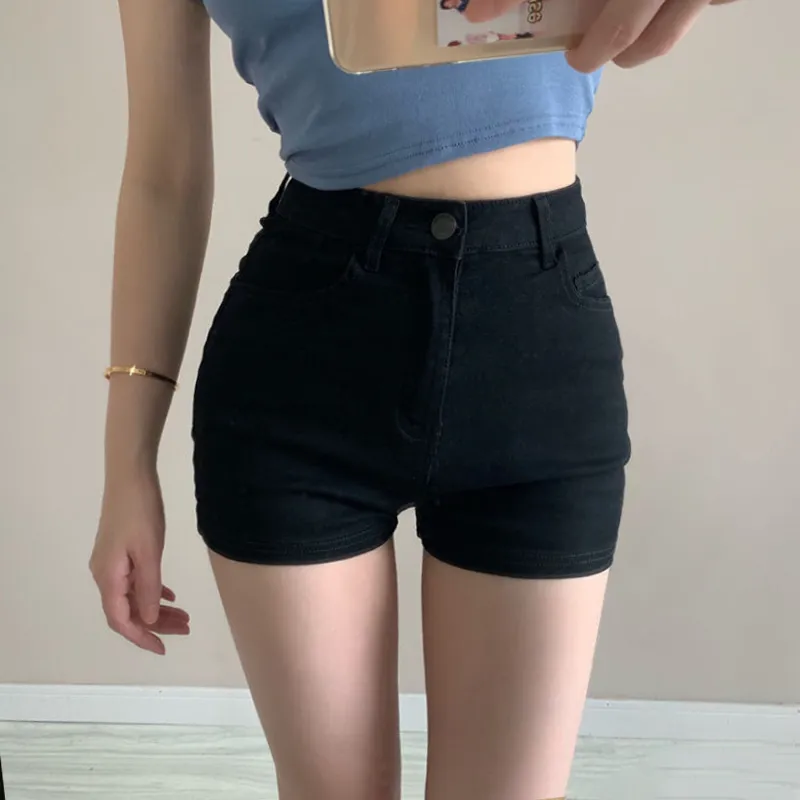 Femmes Denim Shorts été Harajuku taille haute élastique Jean Sexy maigre décontracté mode Style coréen pantalon à jambes larges 220602