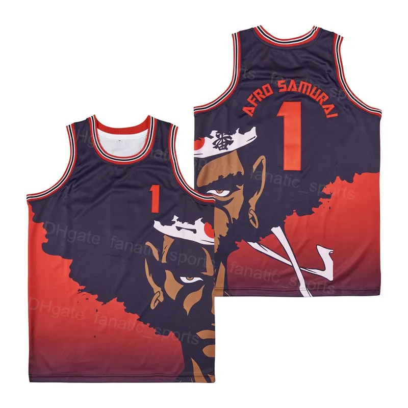 HOMME TV Jersey de basket-ball 1 Afro Samurai Uniforme Hiphop Coutude Team Couleur Rouge Black Hip Hop Hop respirant pour Sport Fans Pure Coton HiPhop Broderie High