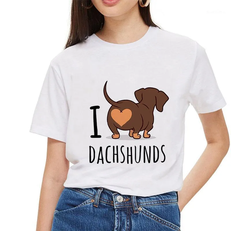 Women's T-Shirt 2022 Summer Female Harajuku Kawaii Dog I Love Dachshunds Letter T Shirt Woman Fashion Tshirt Aesthetic Streetwear Tops