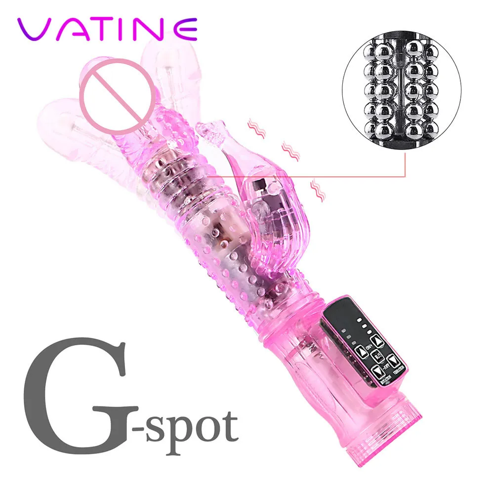 VATINE-juguetes sexys para mujeres, vibrador doble, cuentas de rotación de 360 grados, masturbador de conejo, consolador de punto G, estimulador de clítoris