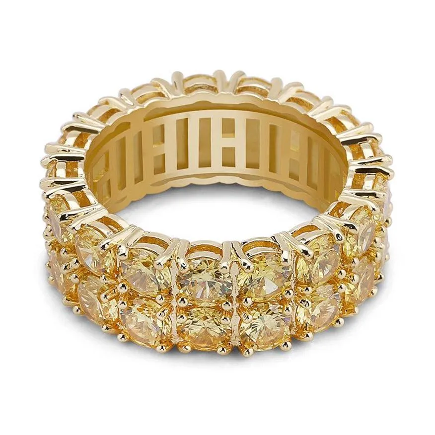 2021 homens anéis de ouro jóias moda 18k anéis de círculo de ouro de 18k Bling de luxo de luxo 2 linhas de zircão de hip hop jóias