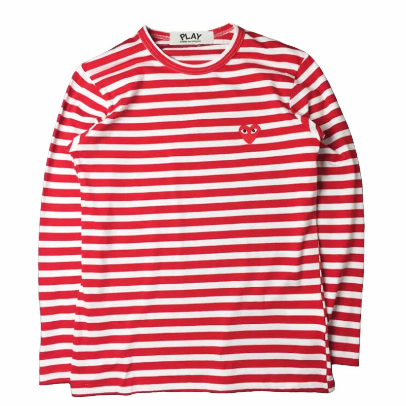 Play Spring Autumn T-shirt Striped Embroidered Love Round Neck Long Sleeve Loose Men Women Couple Casual 2204081 41