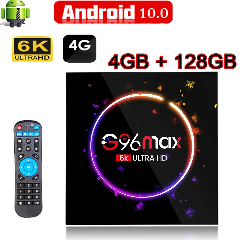6K 4GB 128 GB 5GHz Smart Android 10.0 TV Box Quad Core WiFi Media Player HD HDMI 2.4G 5G