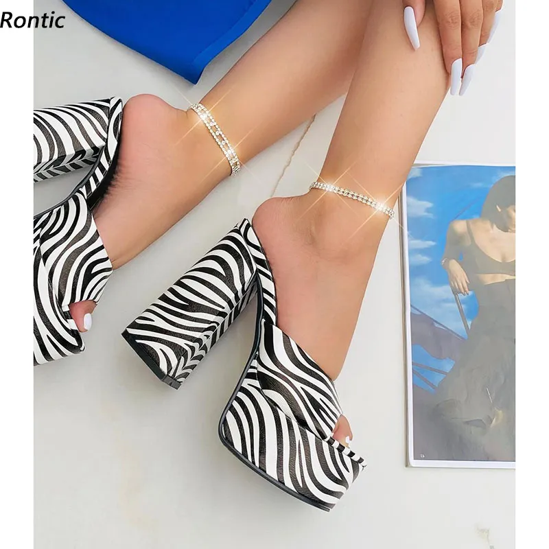 Rontic nouvelle mode femmes plate-forme Mules sandales brillant talons épais bout ouvert belle zèbre boîte de nuit chaussures taille américaine 5-15
