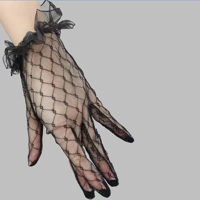 Gothic Fishnet Gloves Rhinestone Lace Tulle Party Costume