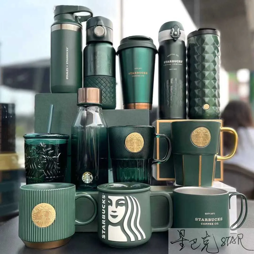 Starbucks China Dark Green Goddess Gold Ceramic Mug