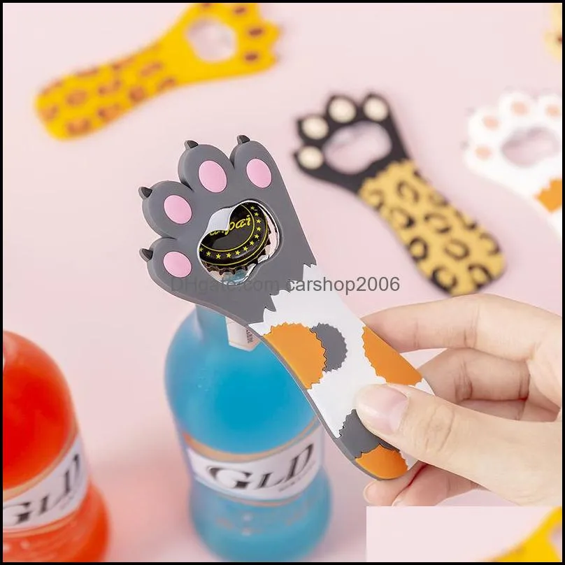 silicone cat claw design soda beer bottle cap opener multifunction cartoon fridge magnet kitchen bar tools