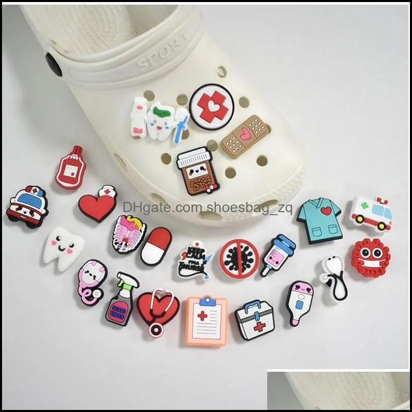 Medical cartoon PVC Shoe Charms Shoes Buckles Action Figure Fit Bracelets Croc JIBZ gardenShoe accessories Wristband Boys Girls Gift