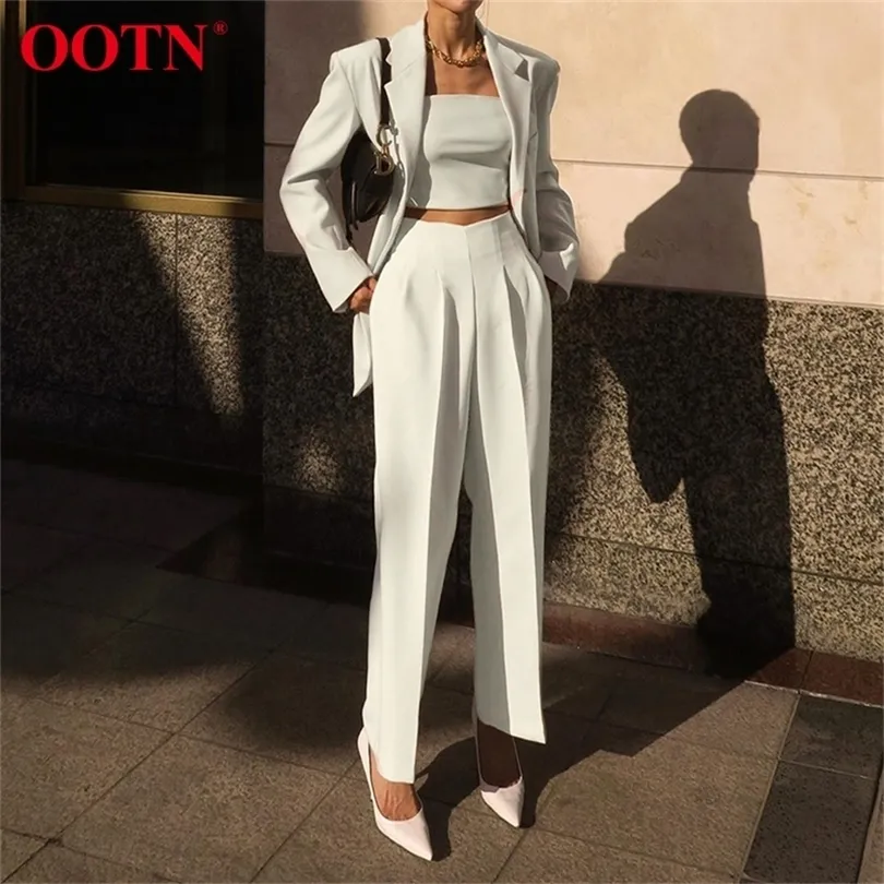 OOTN Beige Office Pants Panters Women Attumn High Weist Pants Gobicets Elegant Anklelement Pants Fashion 201012