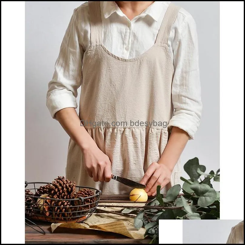 literary  simple nordic cotton and linen home aprons baking female gardening kitchen cooking overalls