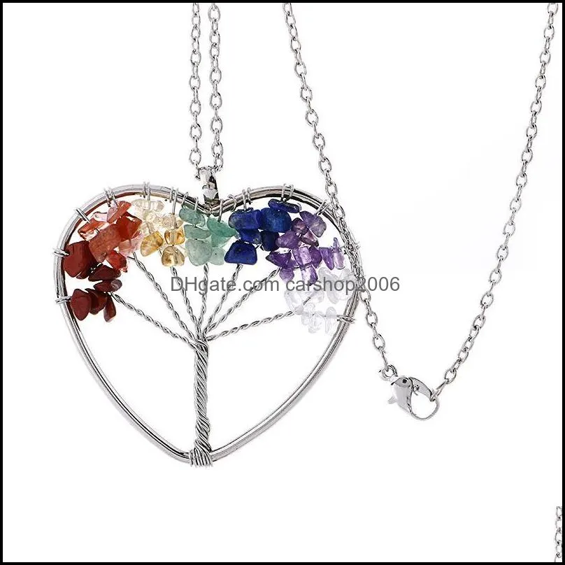 Pendant Necklaces 6PCS Lovers Gift Natural Stone Rainbow Wrap Wisdom Tree Of Life Necklace Healing Jewelry Pendants Wholesale