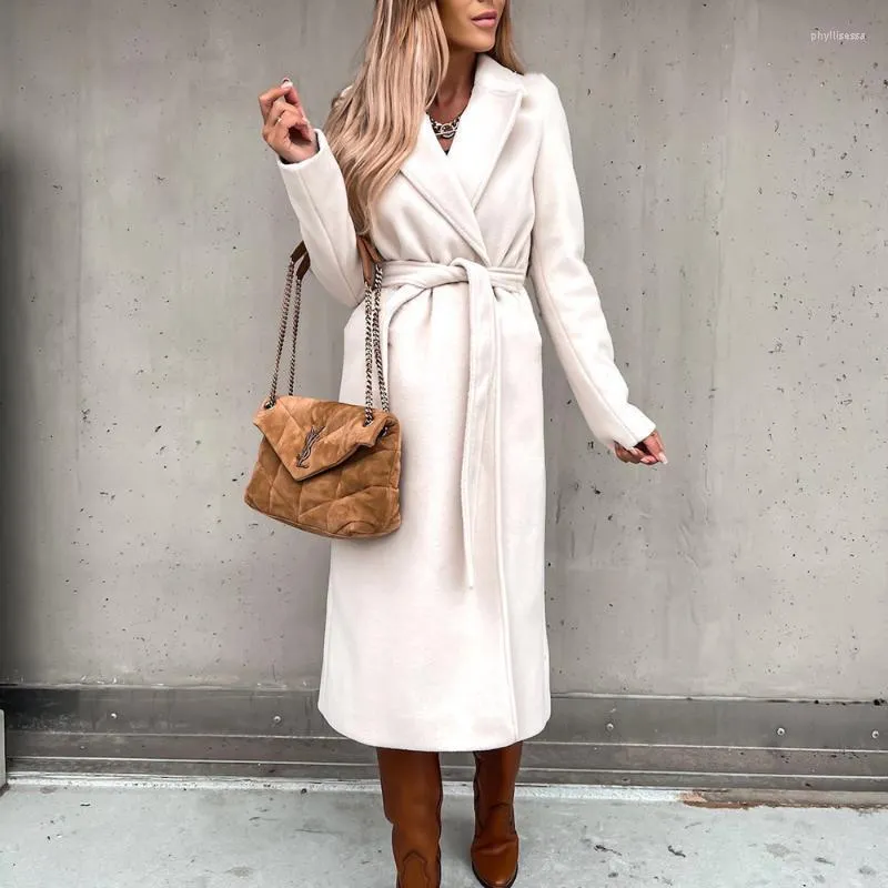 Wełniane mieszanki damskiej szczupłowe klapy płaszczowe moda stała kolor stały kolor prosty wełniany płaszcz kurtka żeńska odzież phyl22