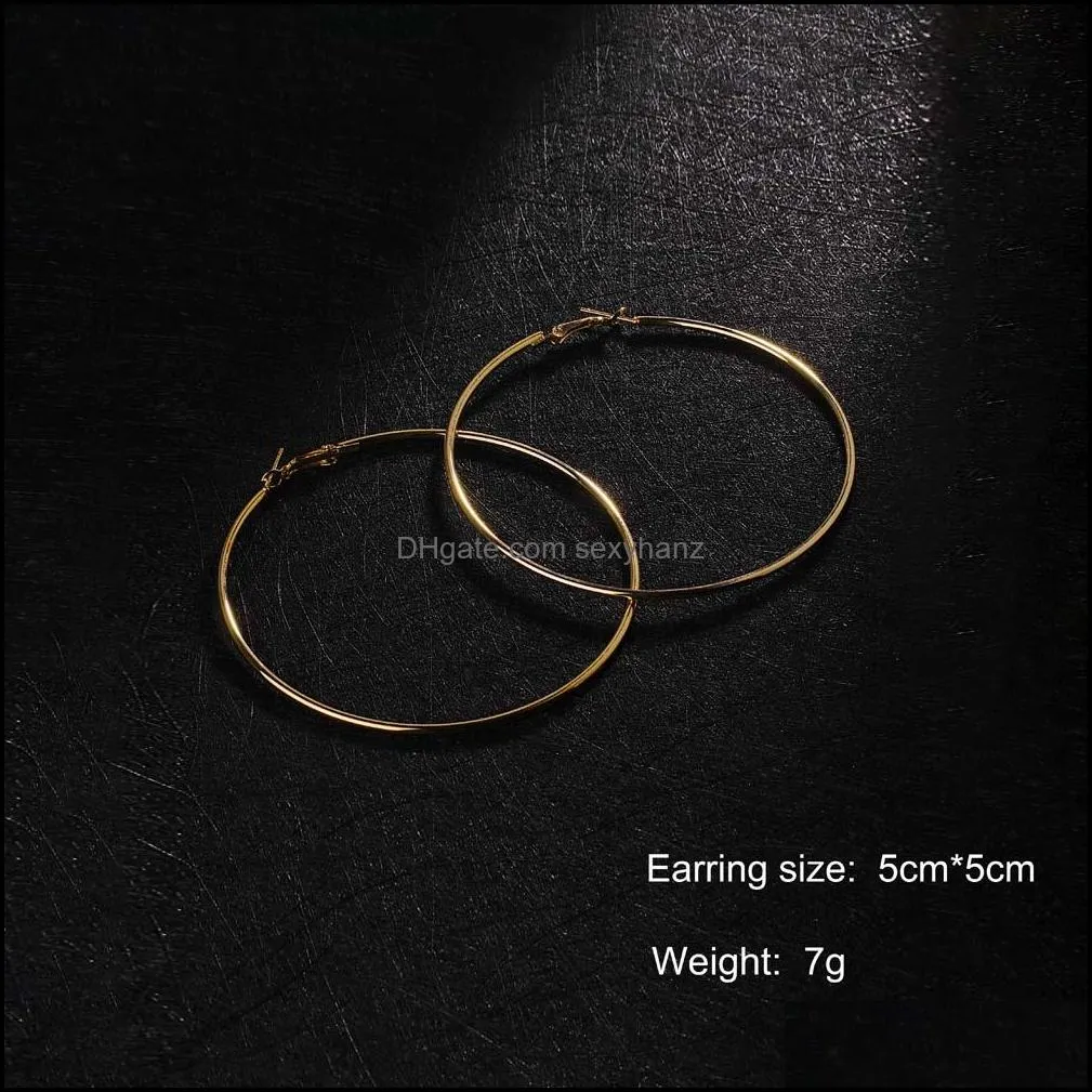 Hot Sale 40mm-80mm Big Hoop Earring New Polishing Exaggerated Hoop Ear Loop Smooth Circle For Women Girls Silver Gold Color