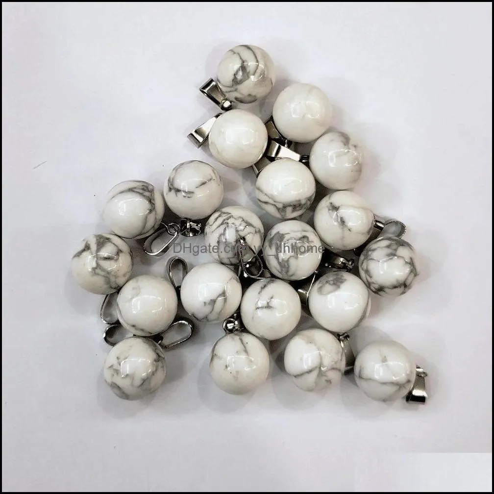 wholesale 50pcs/lot fashion natural white turquoise stone round ball shape charms pendants fit necklace