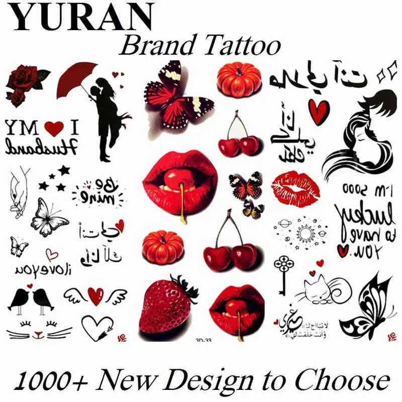 NXY Temporary Tattoo Cherry Sexy Lips s Sticker for Women Girls Kids Children Waterproof Paper Butterfly Fake Body Art Tatoos 0330